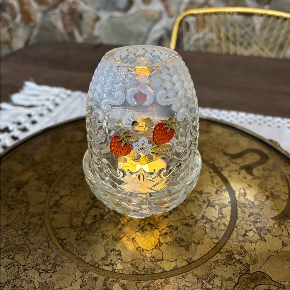 Vintage Fenton Strawberry Handpainted Glass Fairy Lamp